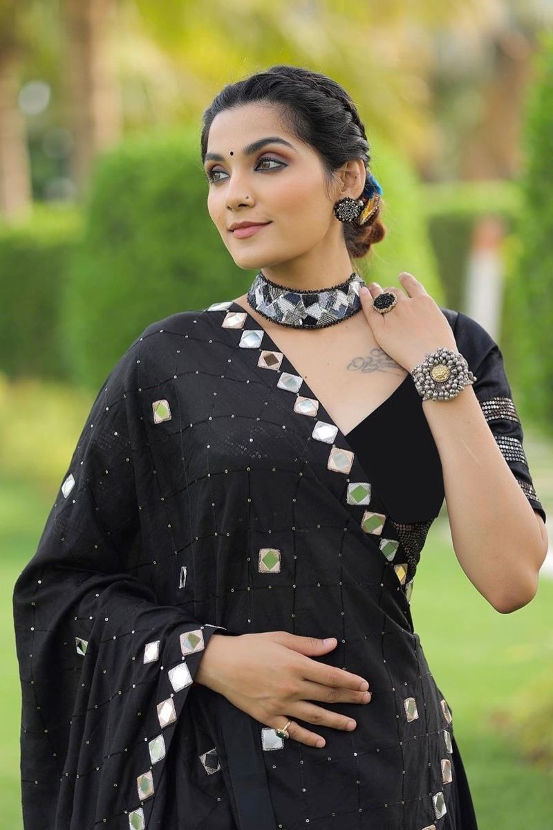 Bollywood Black Navratri Chaniya Choli With Sequins Work