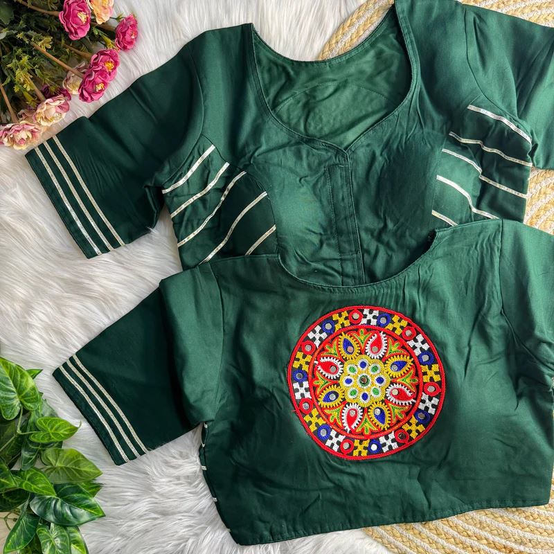 Bottle Green Elegant Gota Work Blouse for Navratri Celebrations