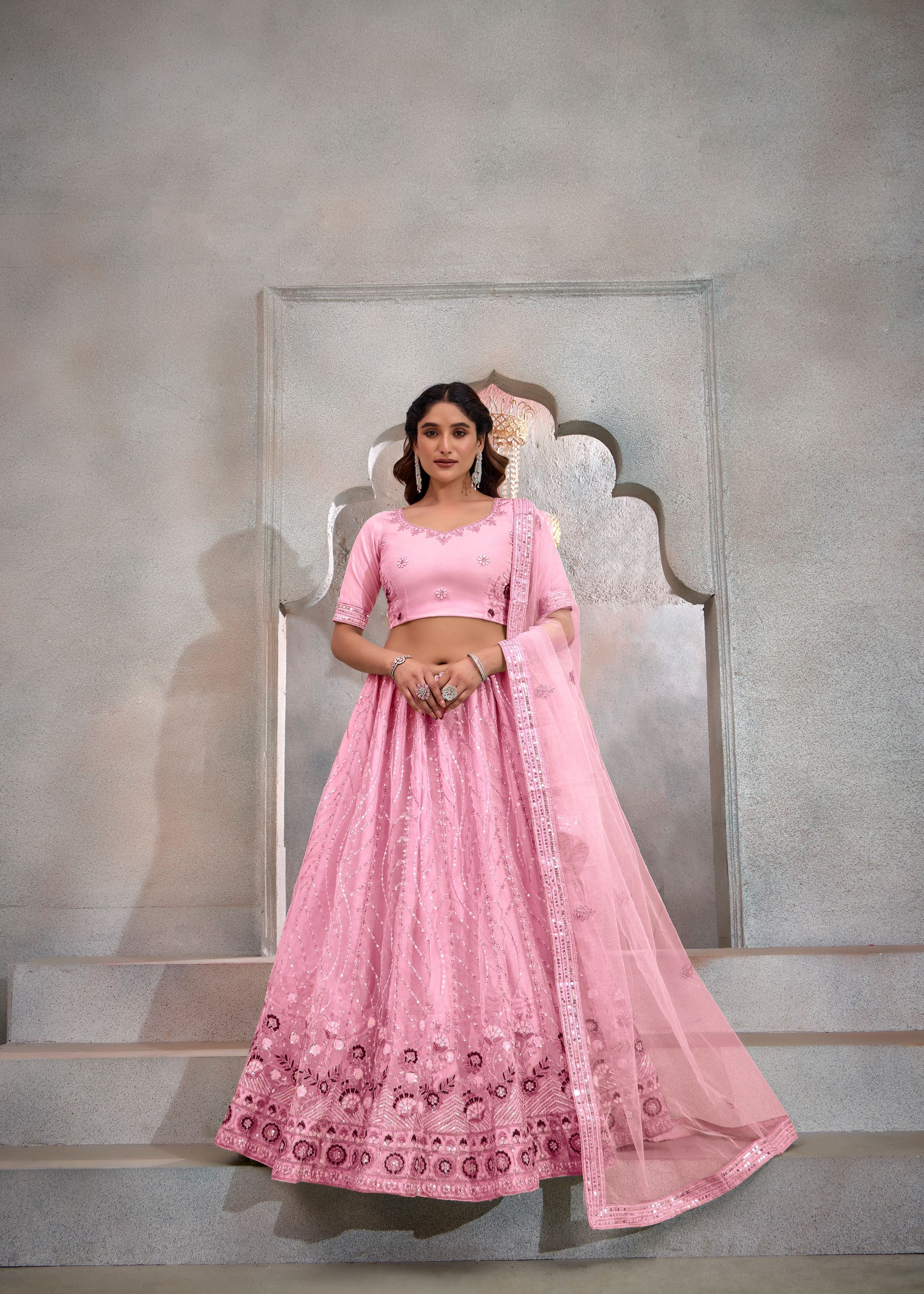 Dark Pink Lehenga Choli With Heavy Sequence Embroidered