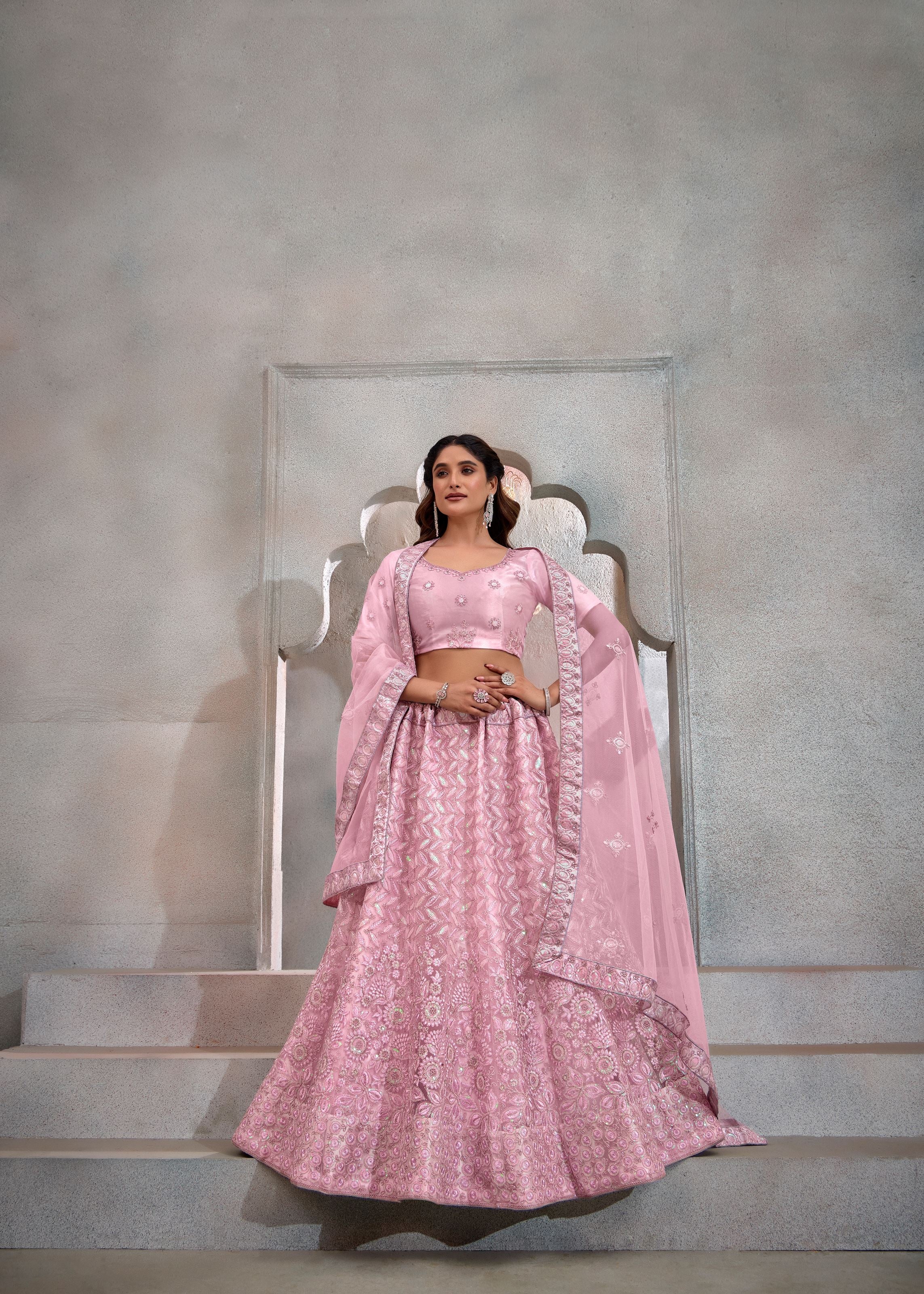 Dark Pink Lehenga Choli With Heavy Sequence Embroidered