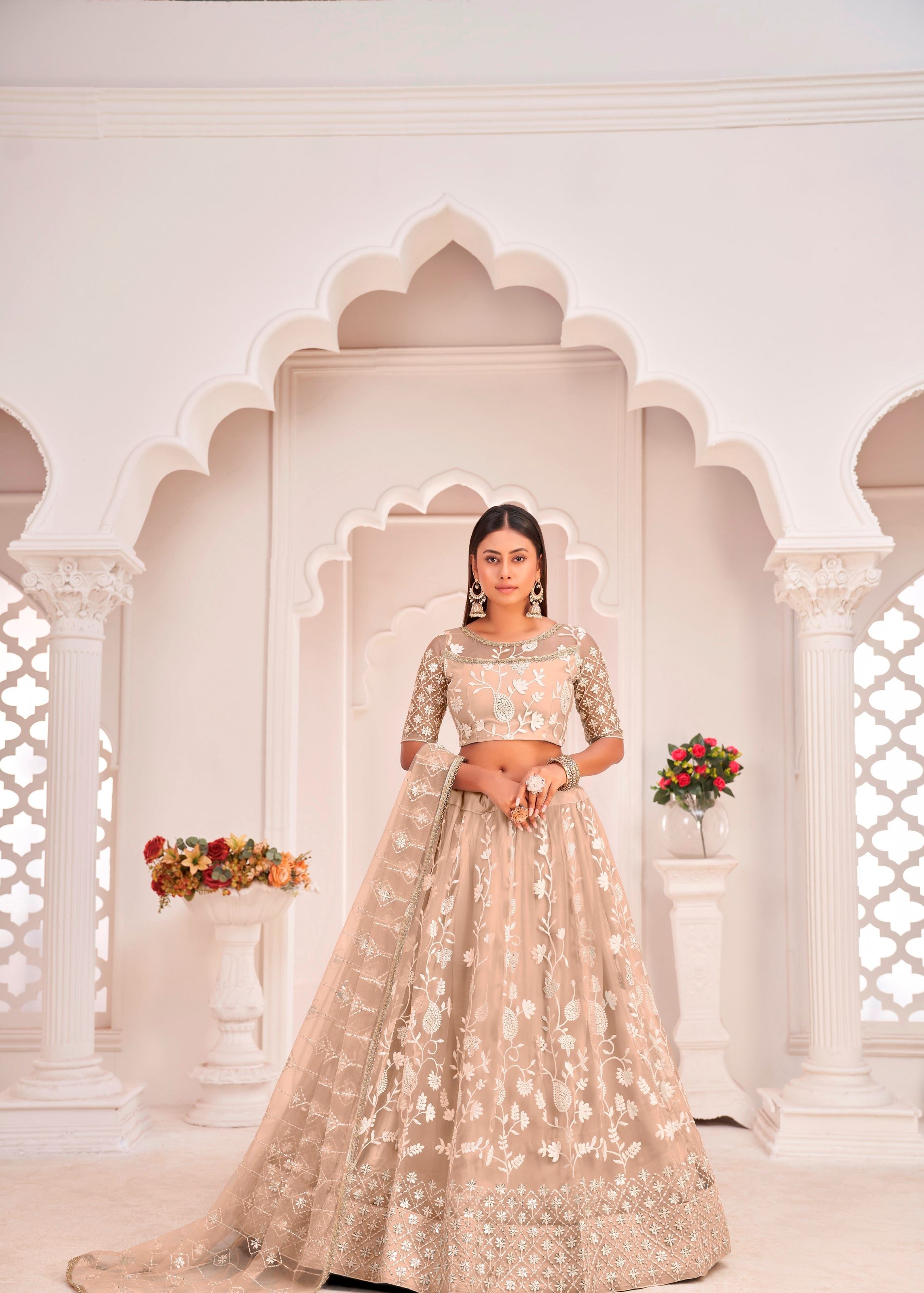 Dusty Chiqu Butterfly Net Lehenga Choli With Thread Embroidery Work