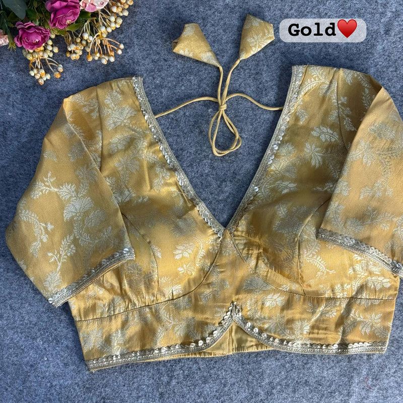Gold  Pure Cosmos Viscose Jacquard Silk Blouse