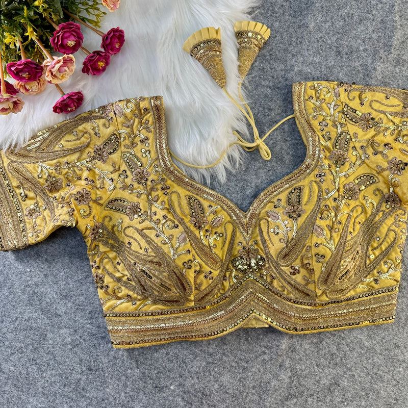 Golden Designer Blouse with Heavy Sequin Embroidery