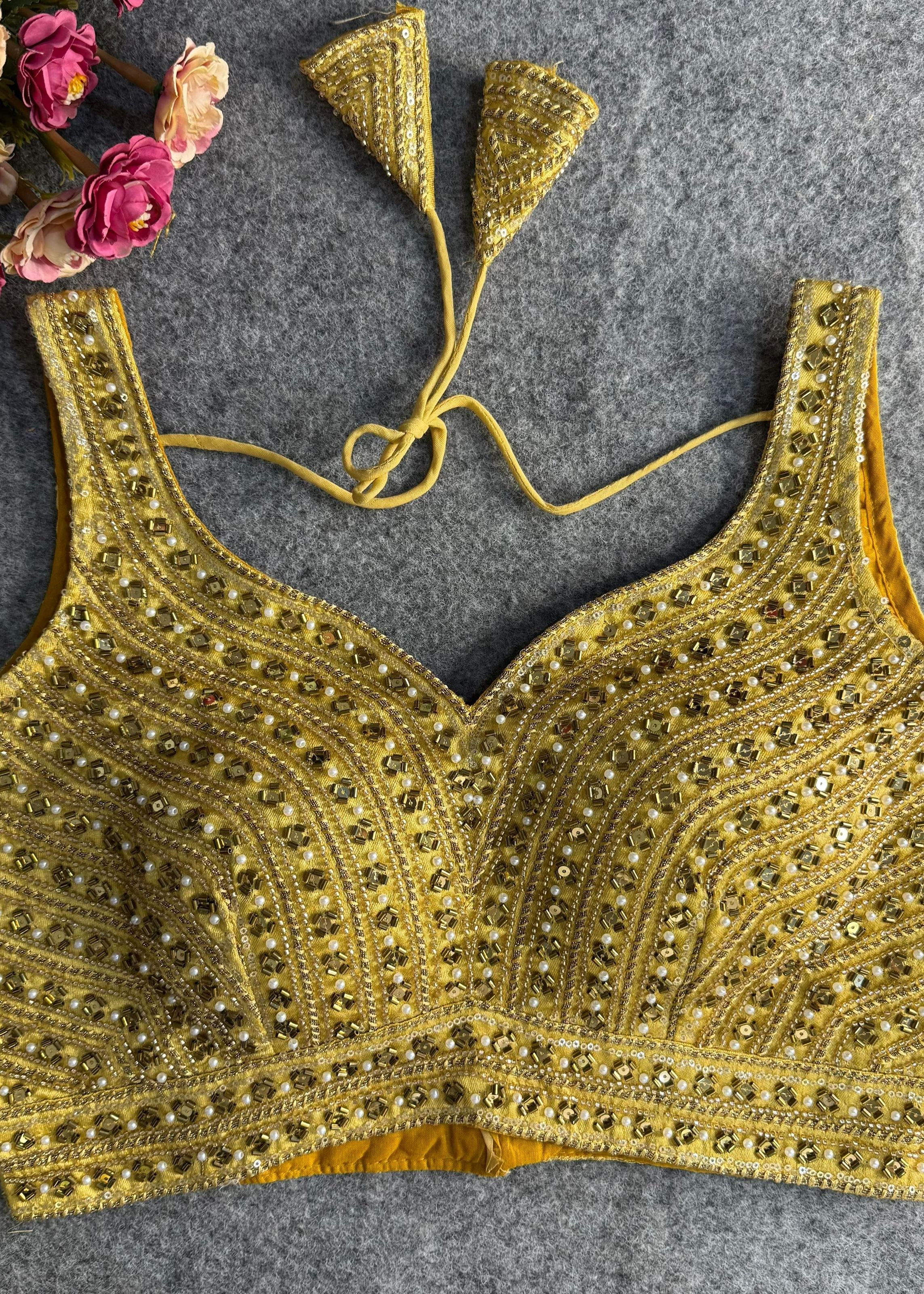 Golden  Hand Embroidered Mirror Work Designer Blouse