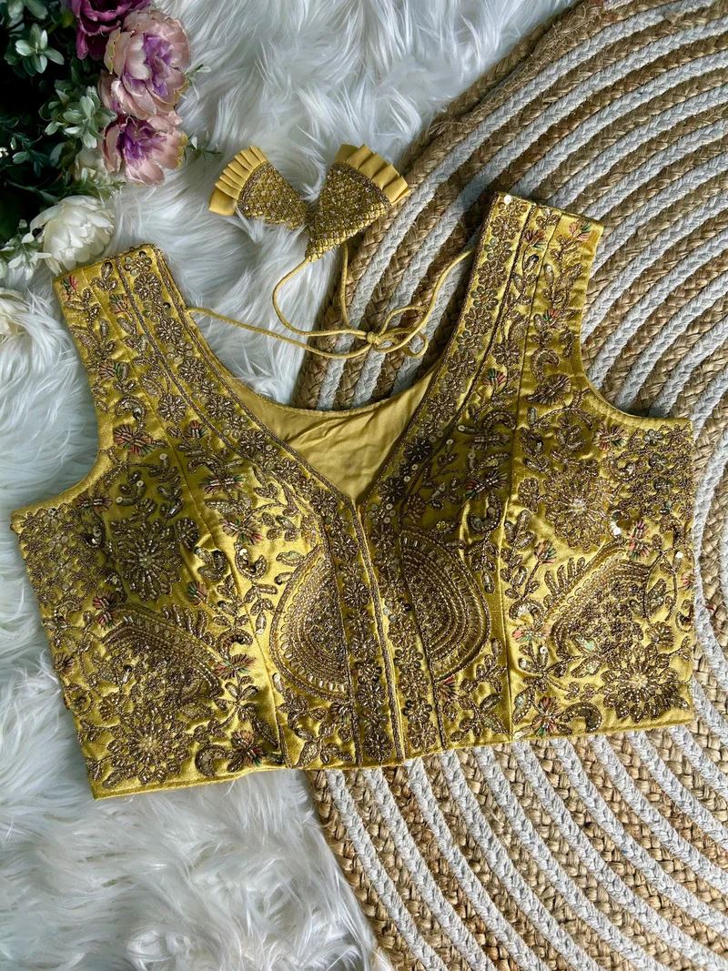 Golden Heavy Handwork Partywear Blouse  Elegance in Every Stitch