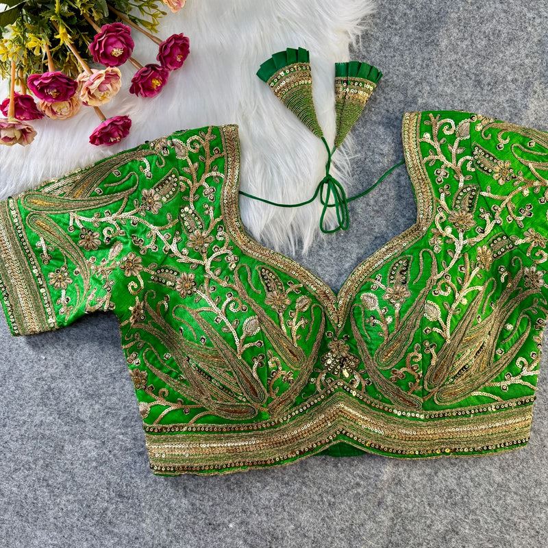 Green Designer Blouse with Heavy Sequin Embroidery