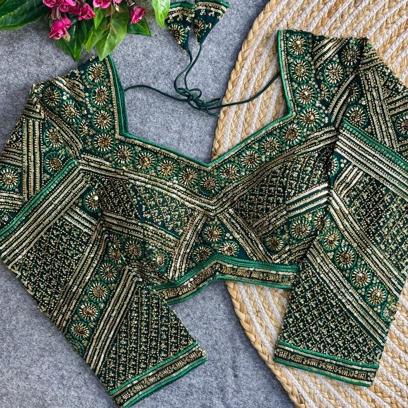 Green Georgette Blouse with Heavy Sequin & Zardosi Work