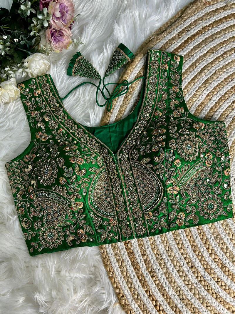 Green Heavy Handwork Partywear Blouse – Elegance in Every Stitch