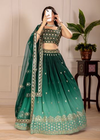 Green Lehenga Choli With Embroidery Thread  Sequence Work