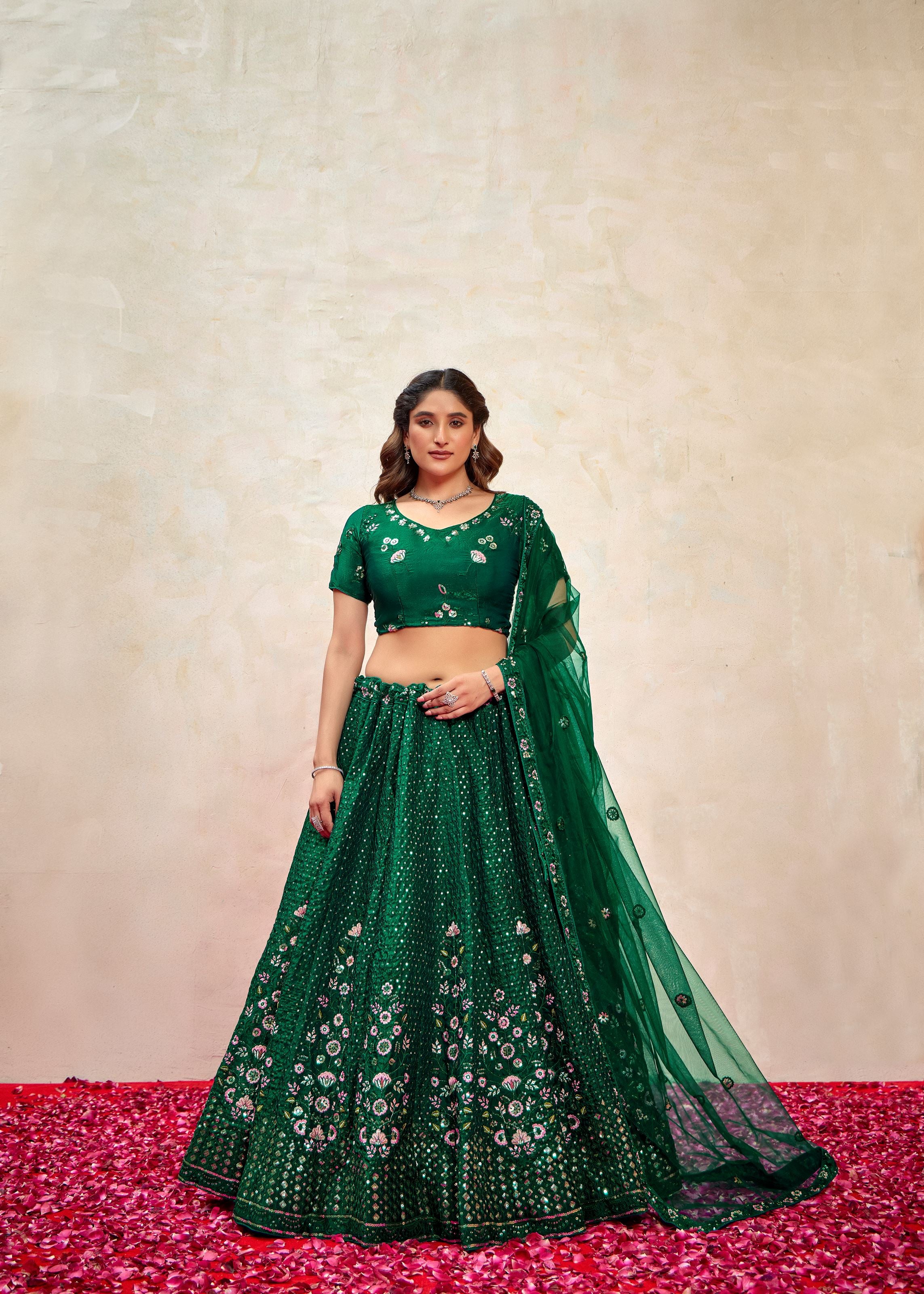 Green Lehenga Choli With Heavy Sequence Embroidered