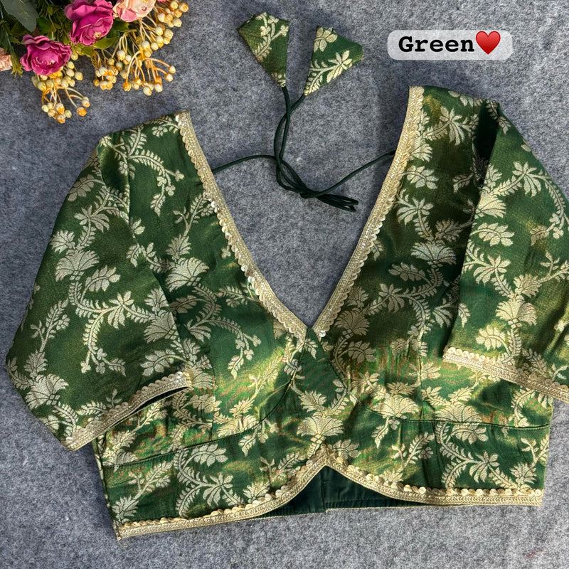 Green Pure Cosmos Viscose Jacquard Silk Blouse