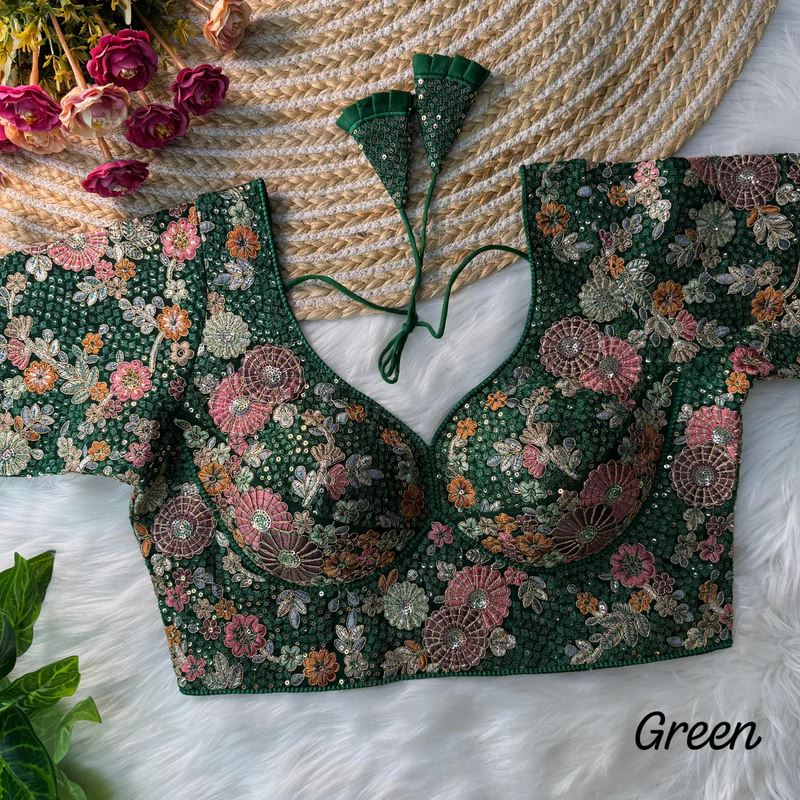 Green Sabyasachi Style Blouse with Heavy Floral Work