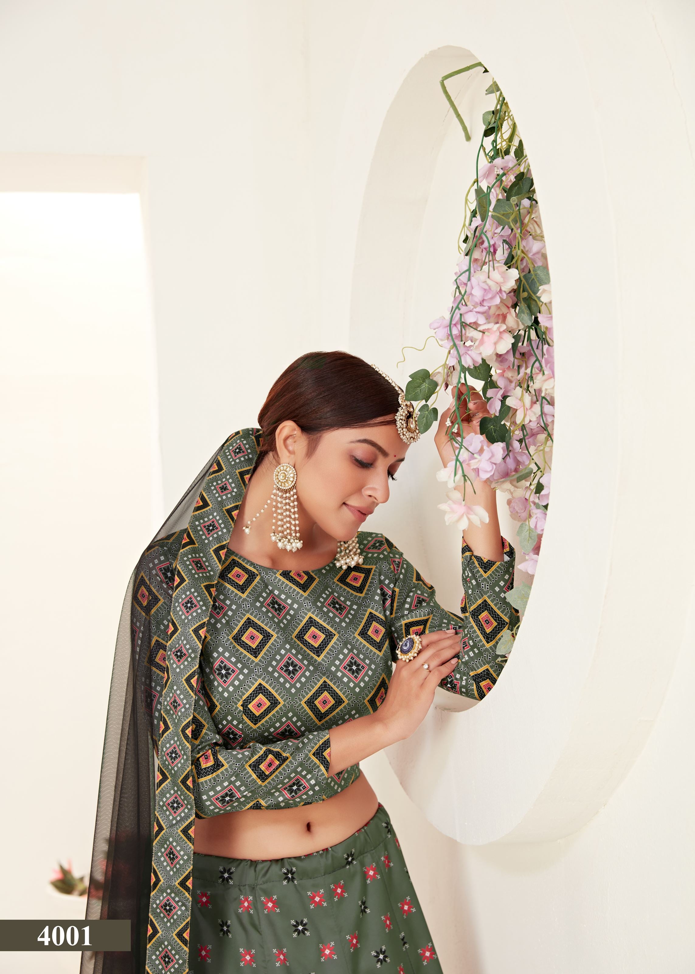 Grey Ajmeri Silk Lehenga Choli With Digital Print