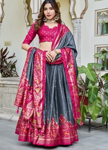 Grey Lehenga Choli With  Bandhej And Ajrakh Print
