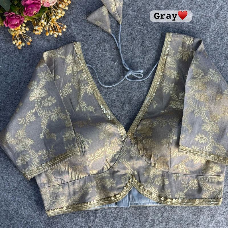 Grey Pure Cosmos Viscose Jacquard Silk Blouse