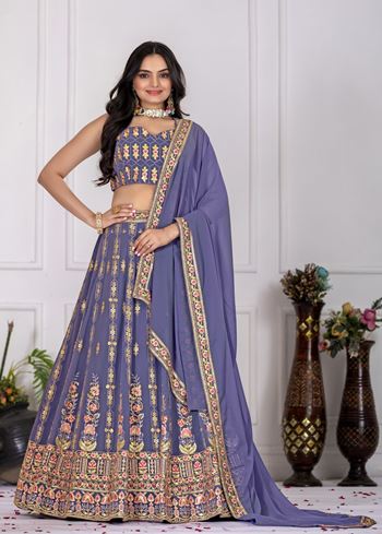 Lavender Lehenga Choli With Embroidery With Multi Thread  Sequence Work
