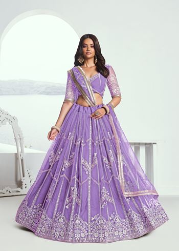 Lavender Lehenga Choli With Zari Work And Sequence Work Embroidery