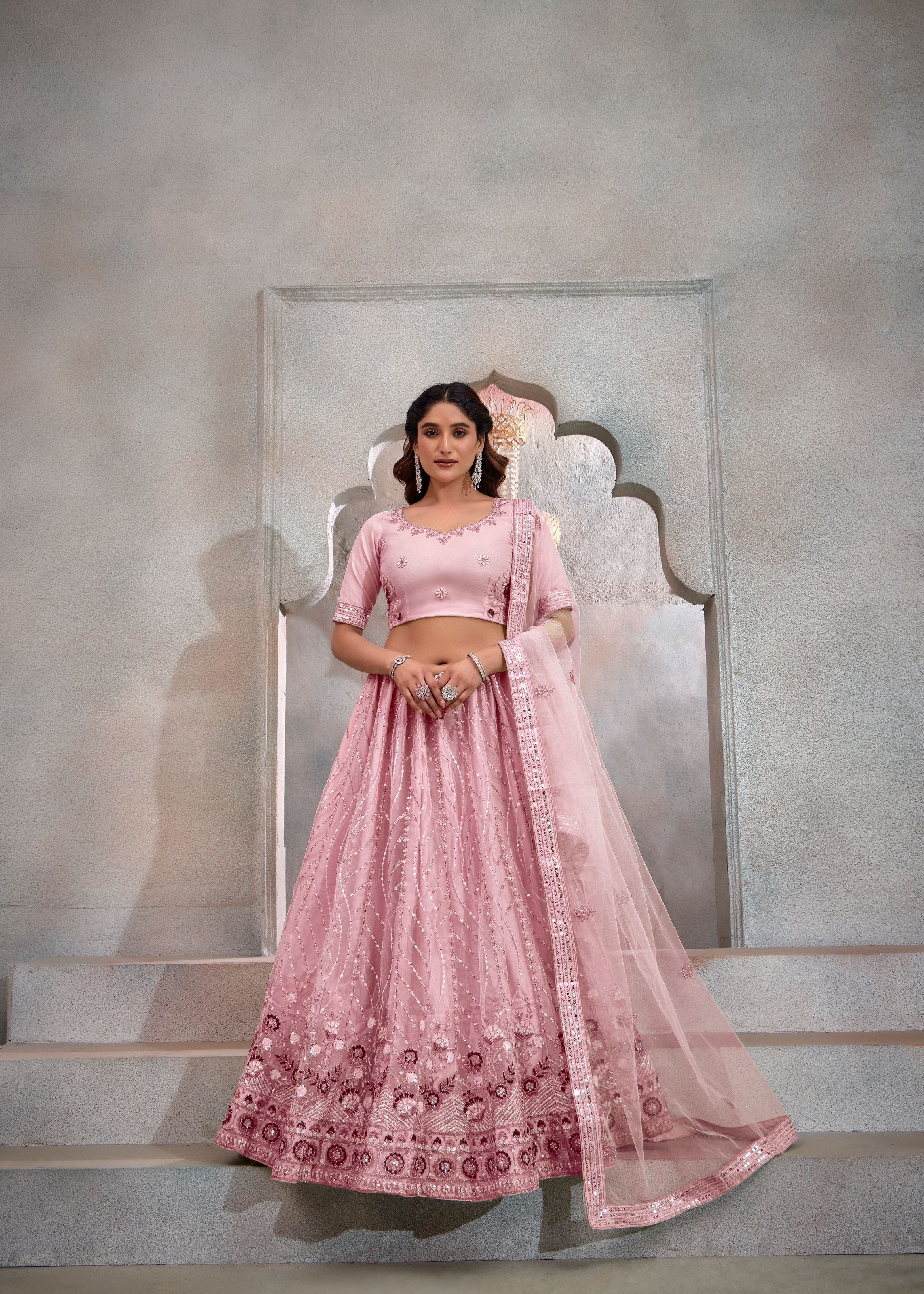 Light Pink Lehenga Choli With Heavy Sequence Embroidered