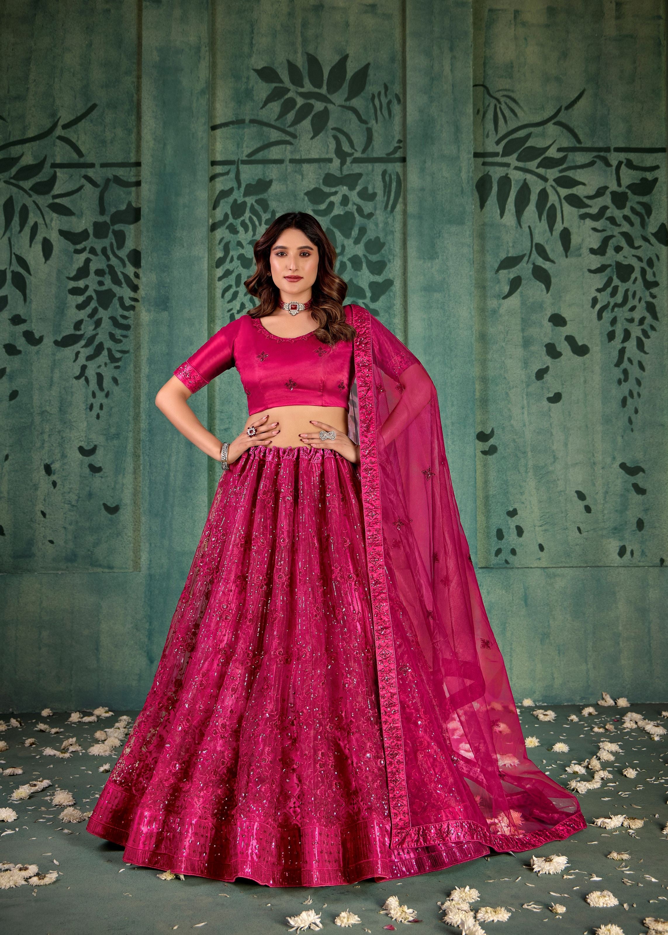 Magenta Pink Net Lehenga with Contemporary Sequin Design