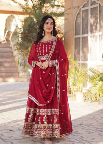Maroon Anarkali With Heavy Embroidery Zari Sequins-work