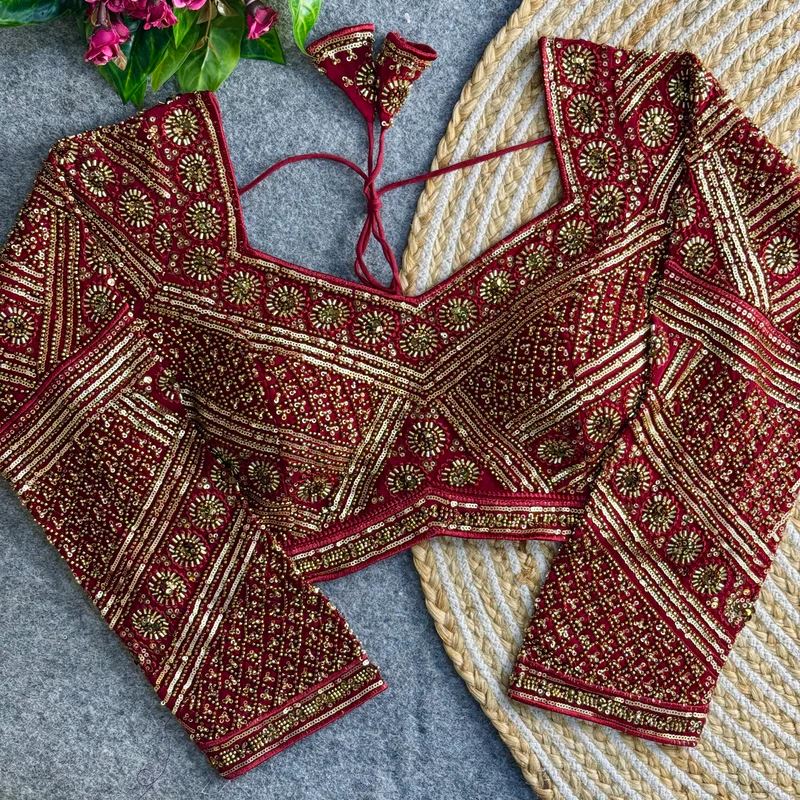 Maroon Georgette Blouse with Heavy Sequin & Zardosi Work