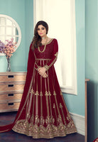 Maroon Heavy Designer Suit With Heavy Embroidery Work