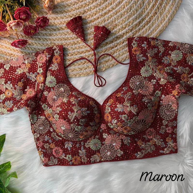 Maroon Sabyasachi Style Blouse with Heavy Floral Work