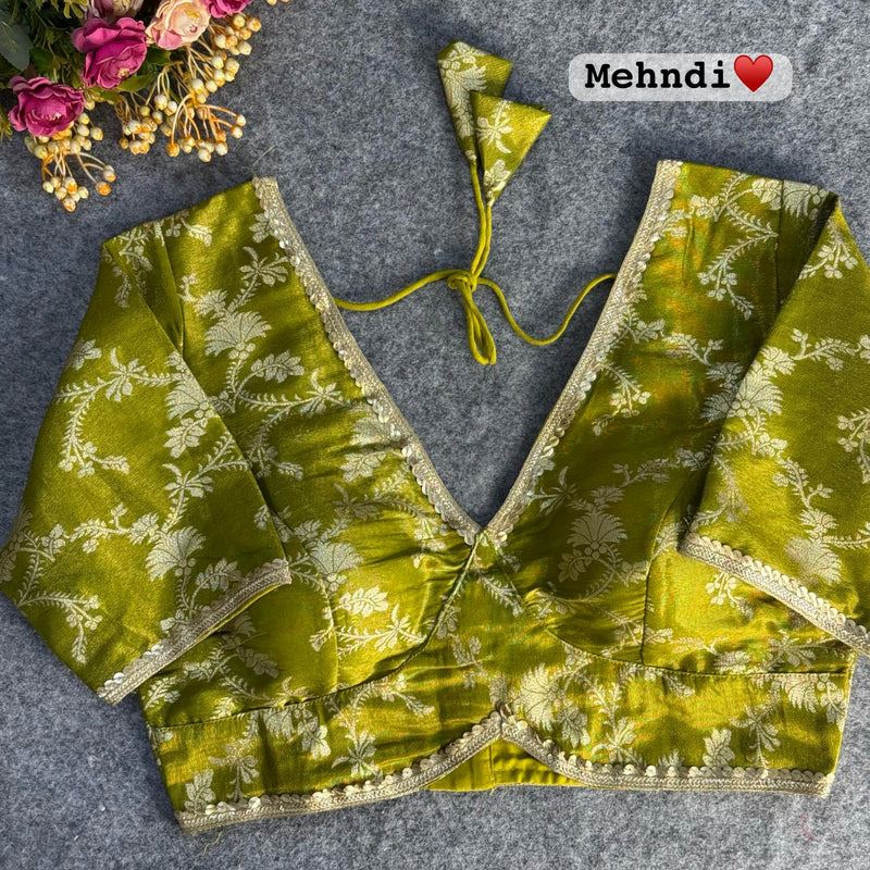 Mehendi Green Pure Cosmos Viscose Jacquard Silk Blouse