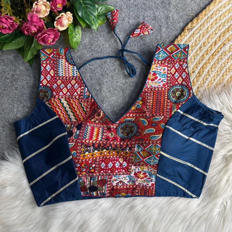 Morepeach Ethnic Print Garba Blouse with Bold Contrast Look