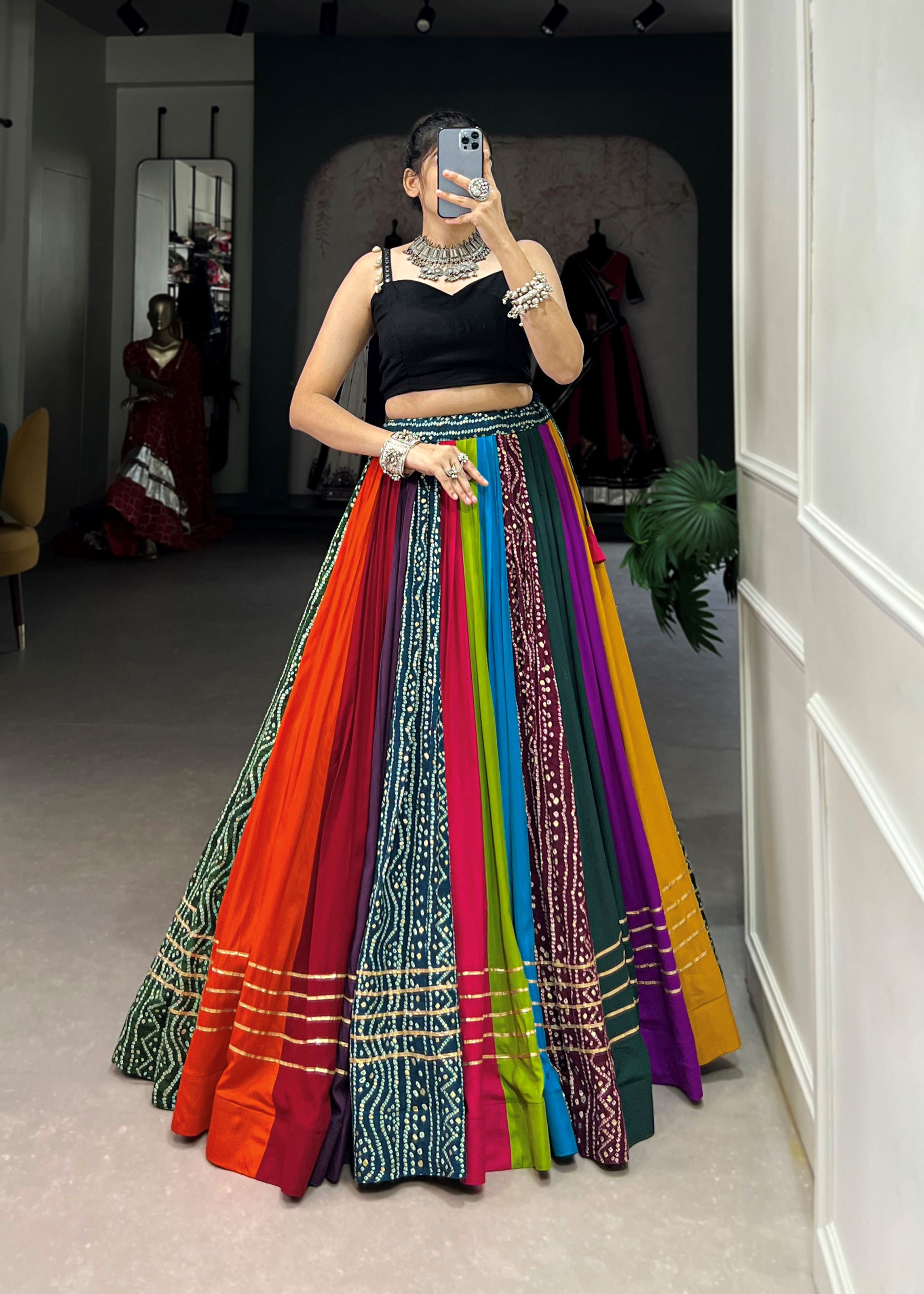 Multi Printed Rayon Lehenga Choli with Festive Gota Patti Detailing
