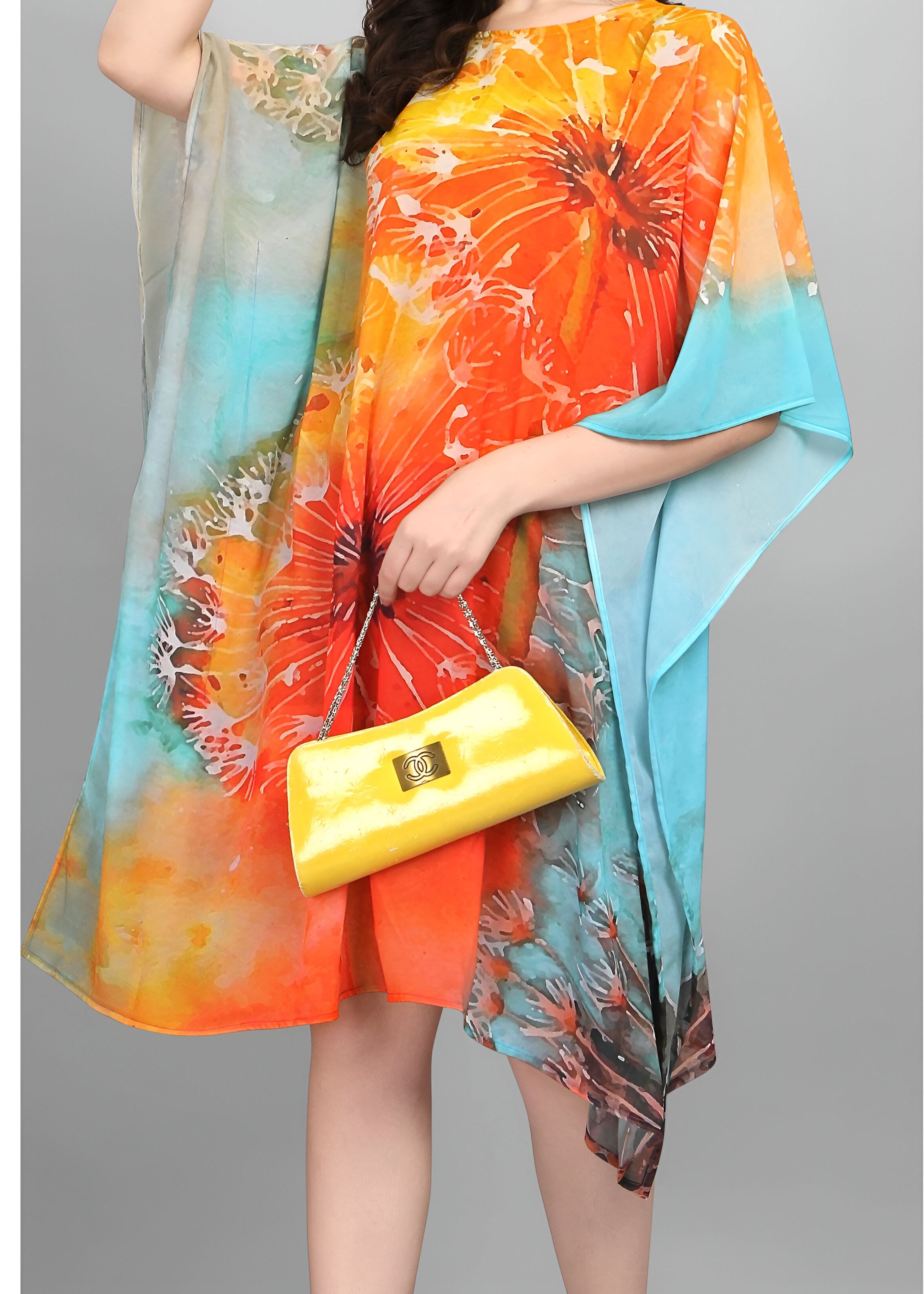 Multi Weightless Georgette Readymade Kaftan With Digital Printed