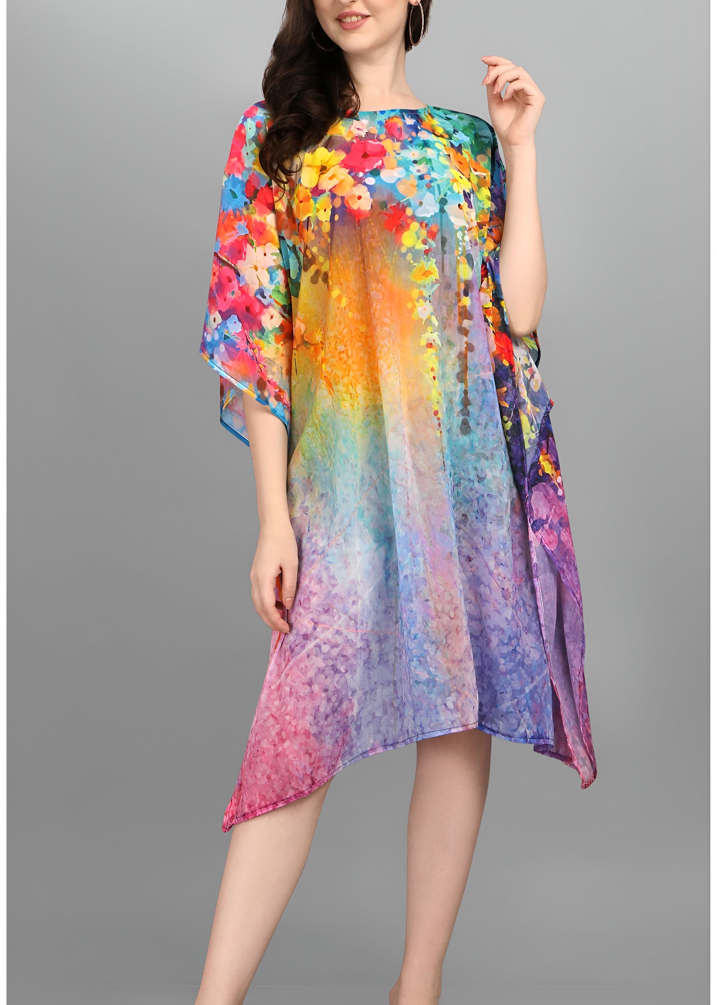 Multi Weightless Georgette Readymade Kaftan With Digital Printed