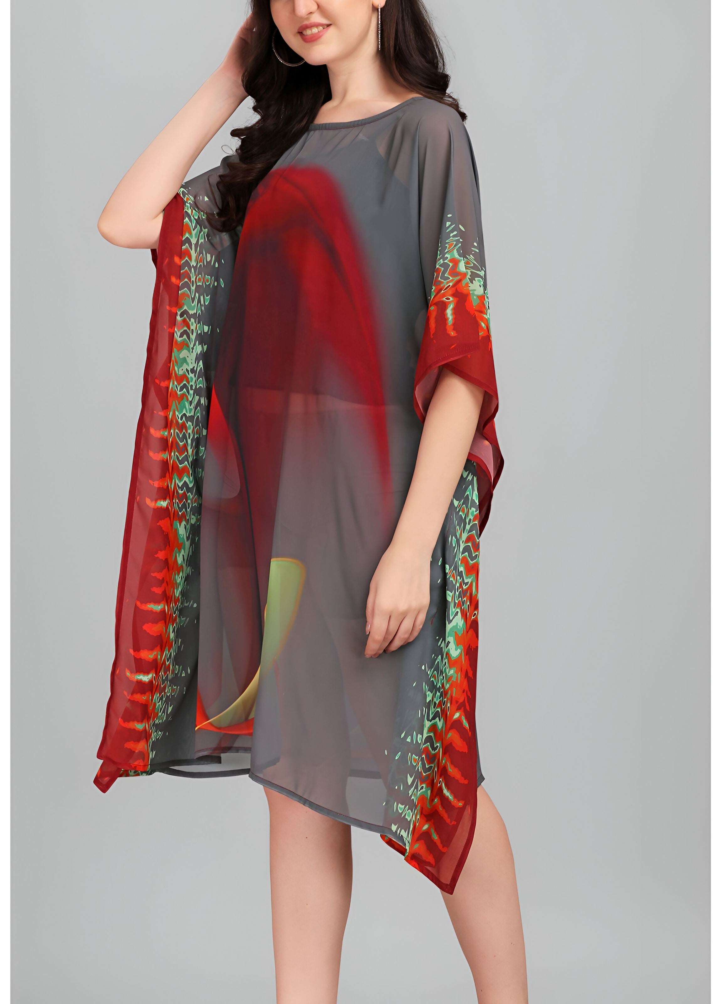 Multi Weightless Georgette Readymade Kaftan With Digital Printed