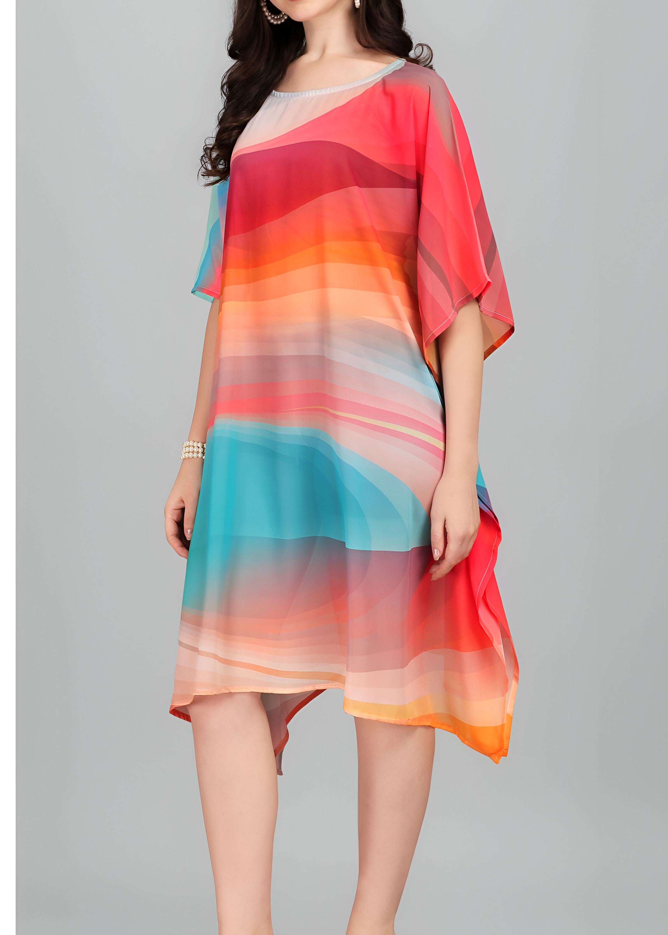 Multi Weightless Georgette Readymade Kaftan With Digital Printed