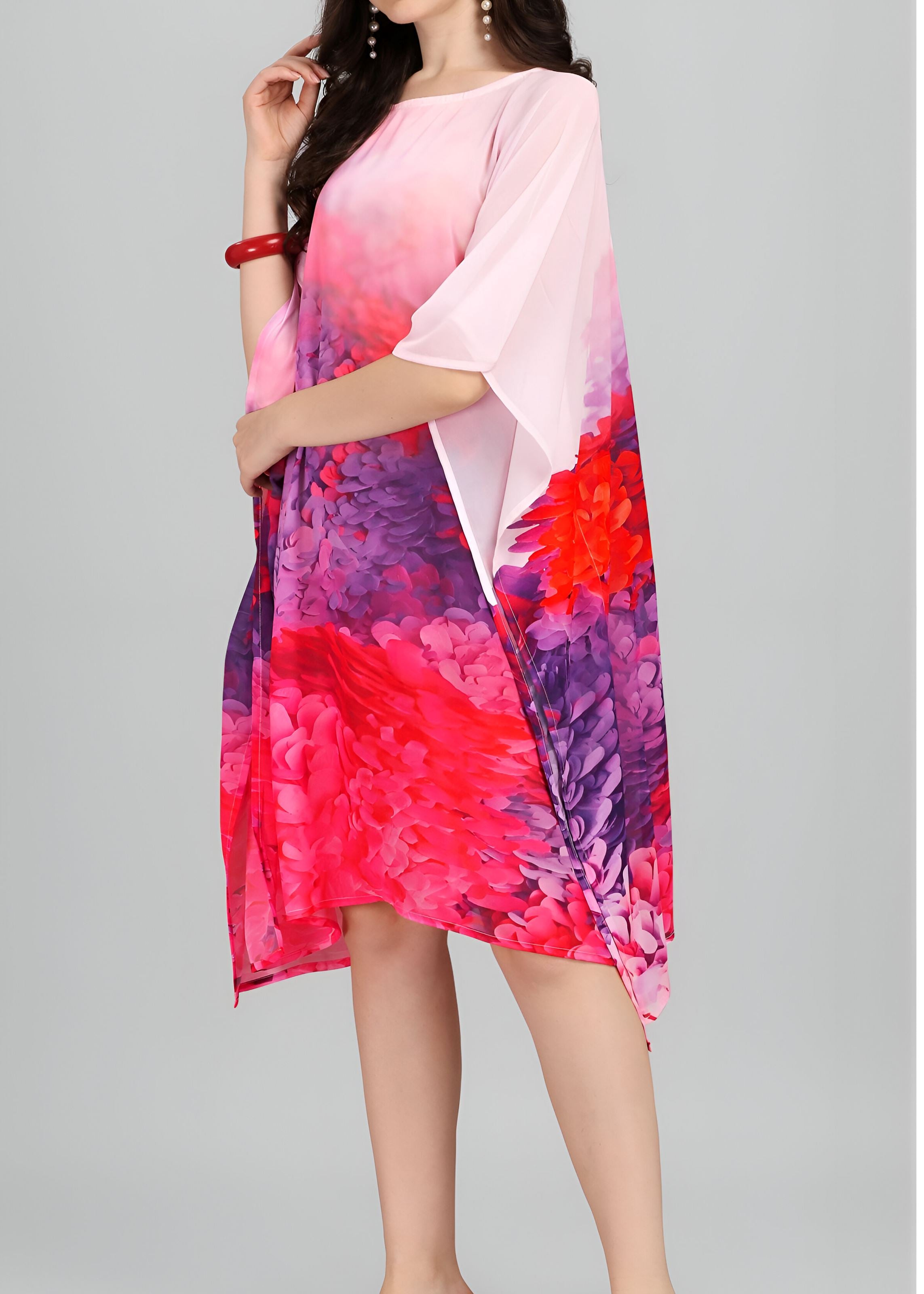 Multi Weightless Georgette Readymade Kaftan With Digital Printed