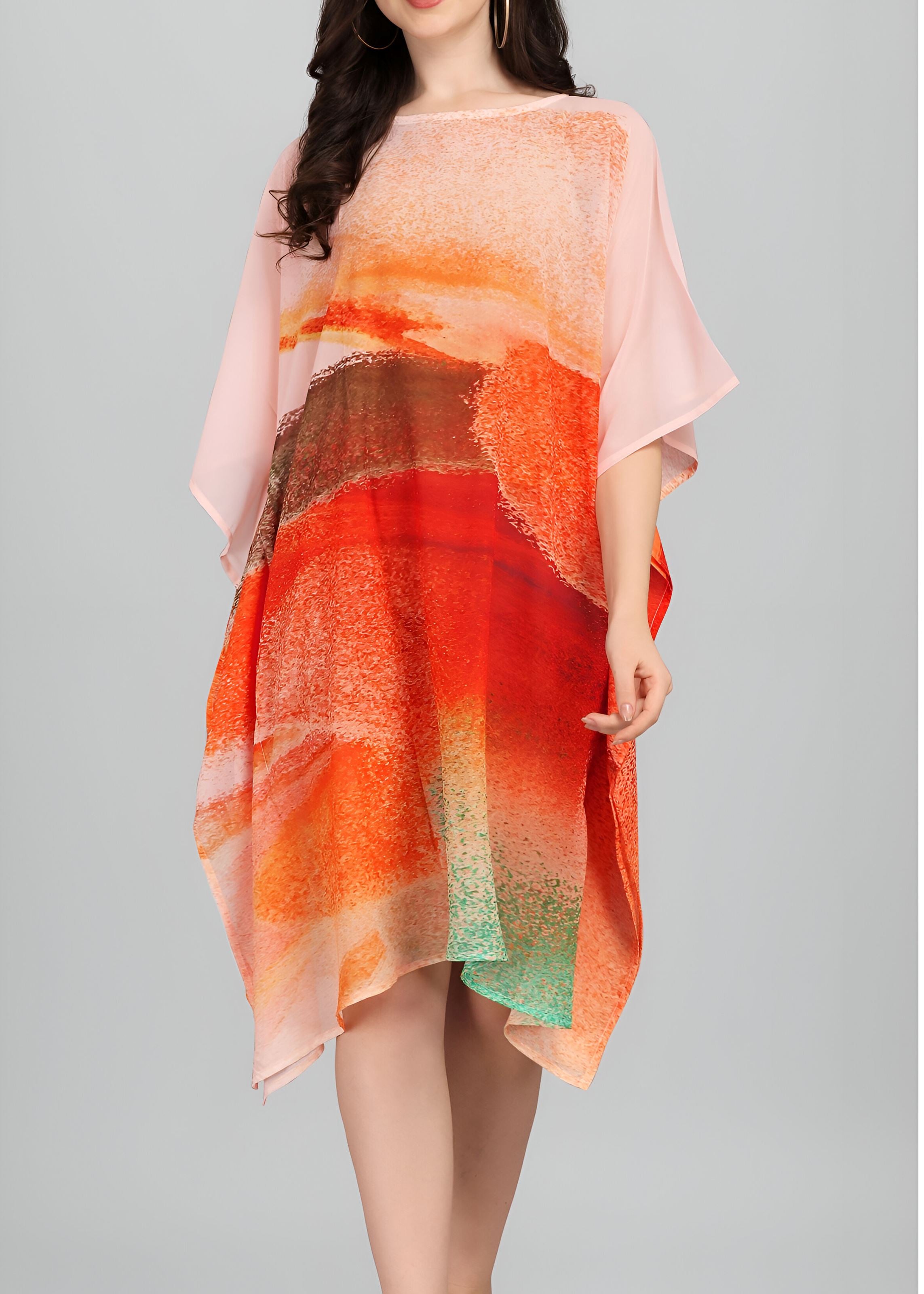 Multi Weightless Georgette Readymade Kaftan With Digital Printed