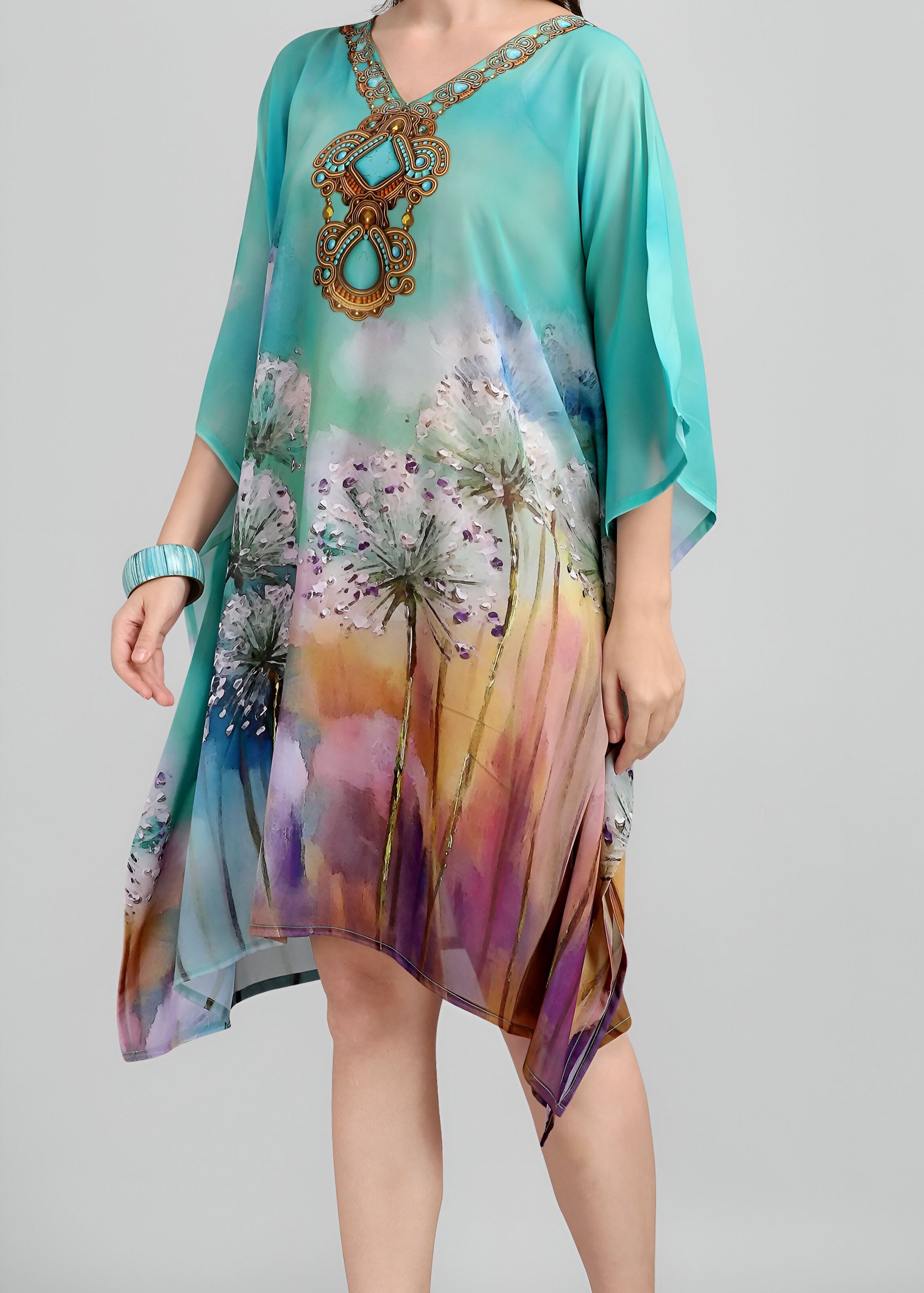 Multi Weightless Georgette Readymade Kaftan With Digital Printed
