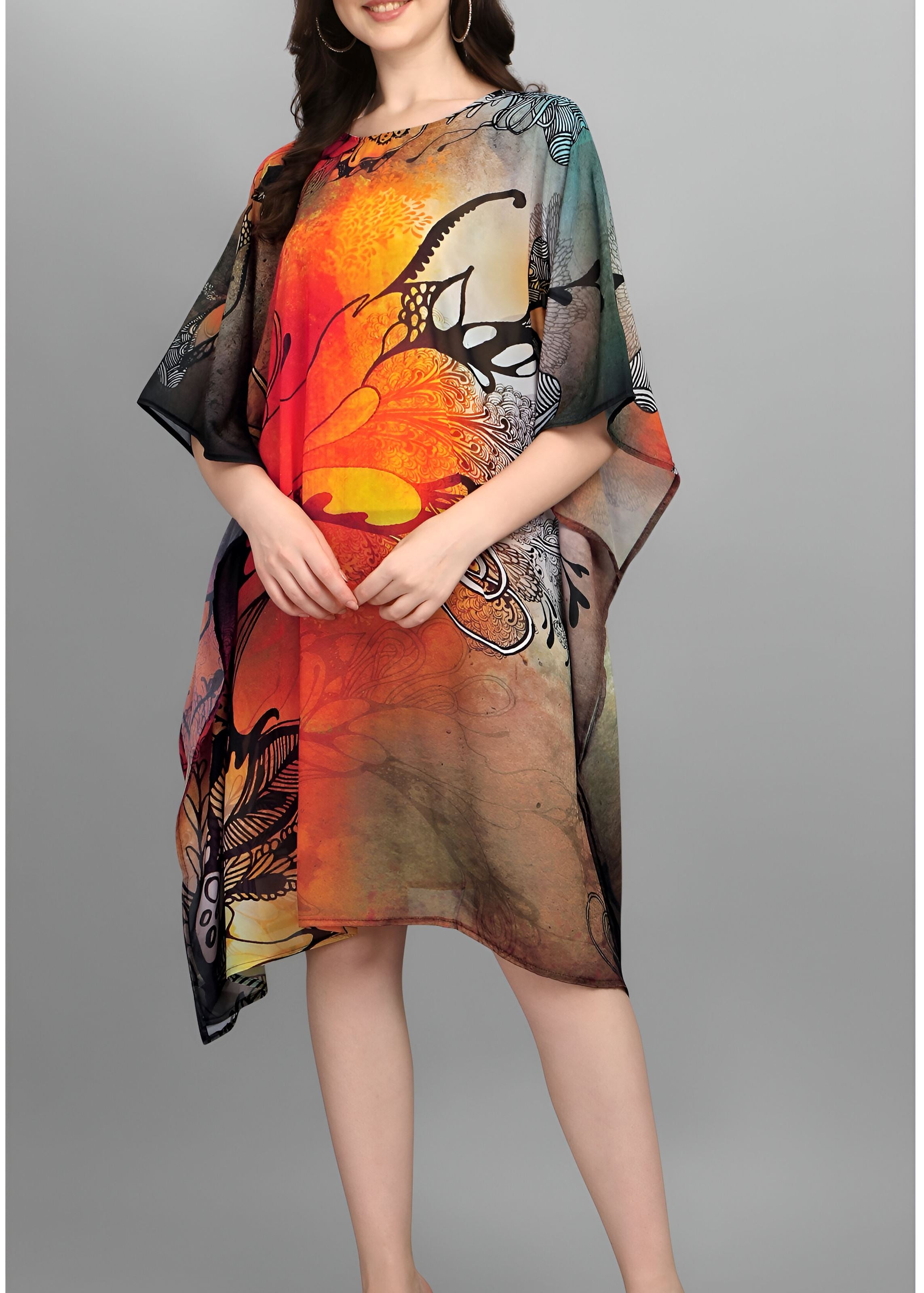 Multi Weightless Georgette Readymade Kaftan With Digital Printed