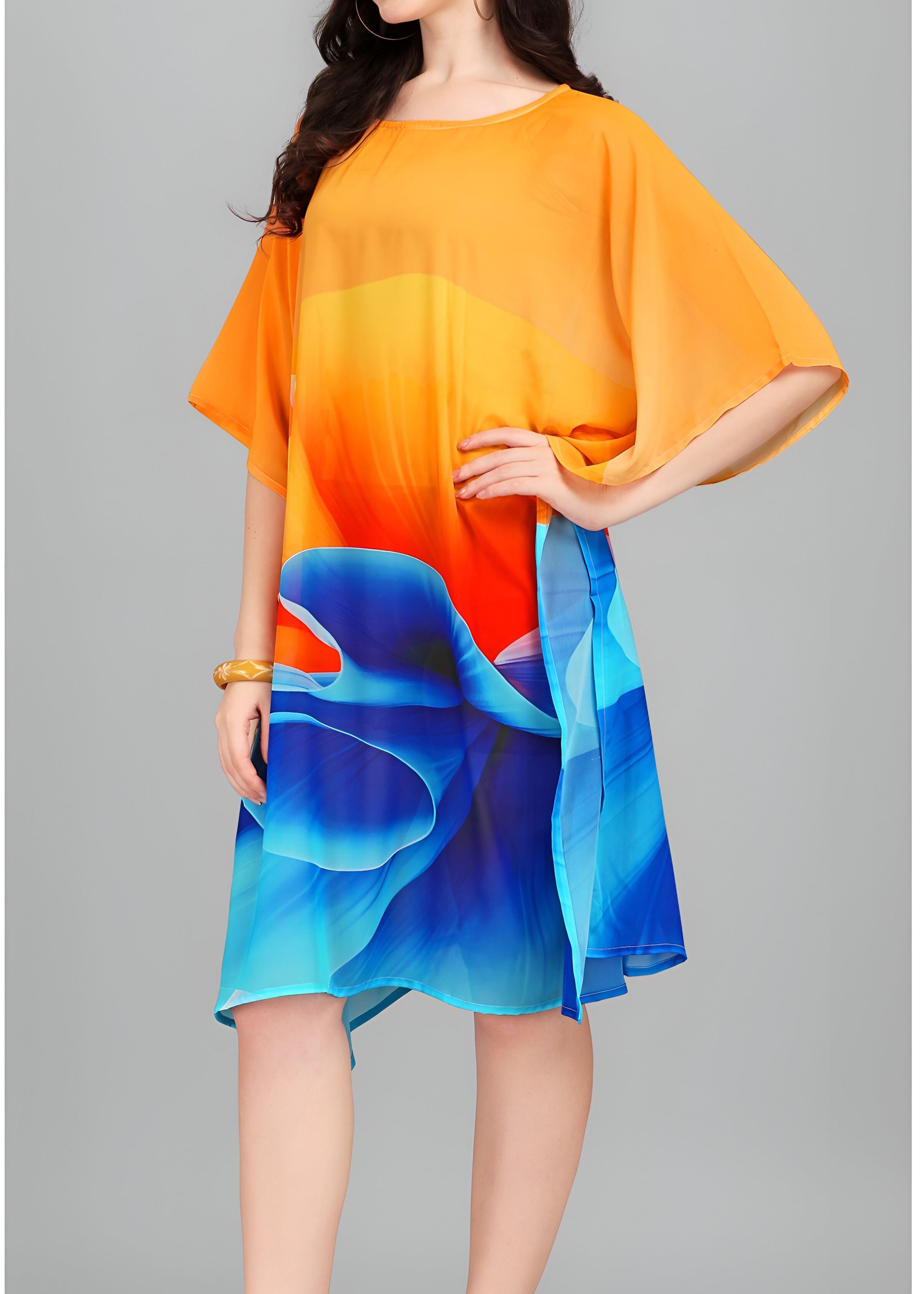 Multi Weightless Georgette Readymade Kaftan With Digital Printed