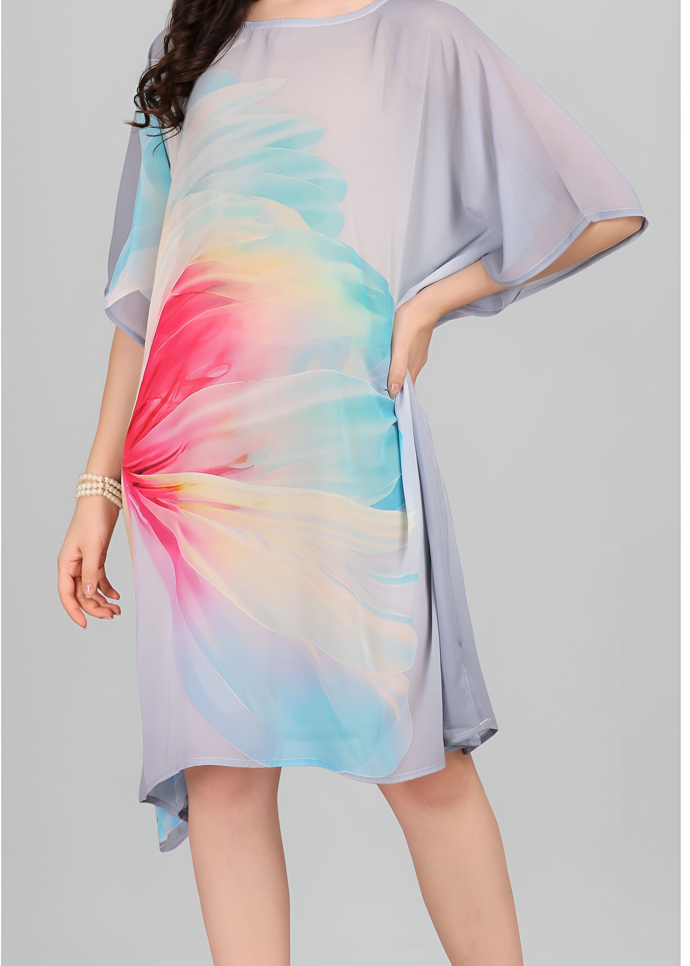 Multi Weightless Georgette Readymade Kaftan With Digital Printed