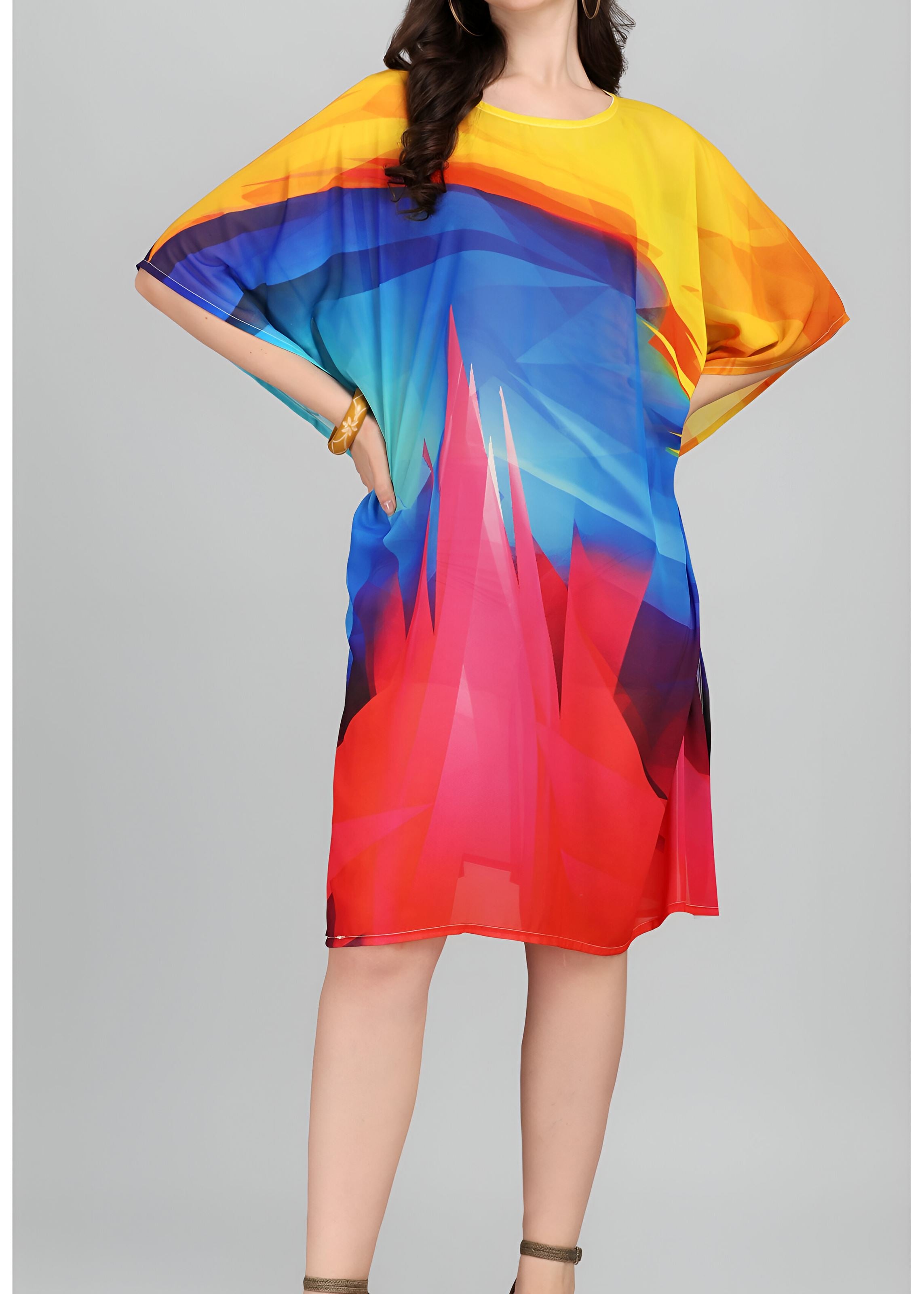 Multi Weightless Georgette Readymade Kaftan With Digital Printed