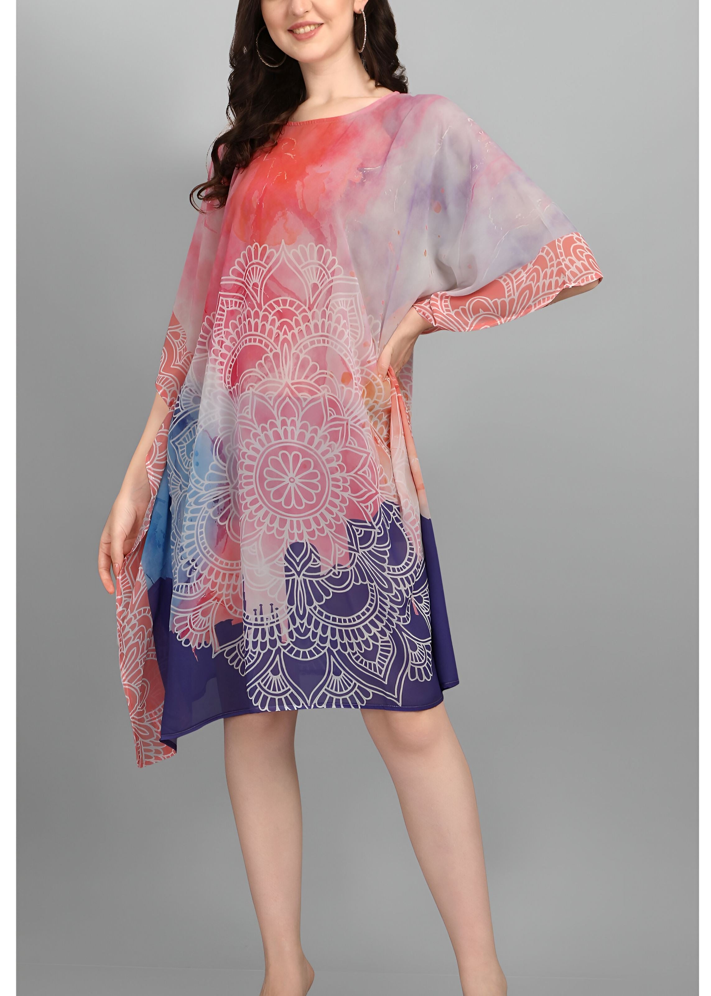 Multi Weightless Georgette Readymade Kaftan With Digital Printed