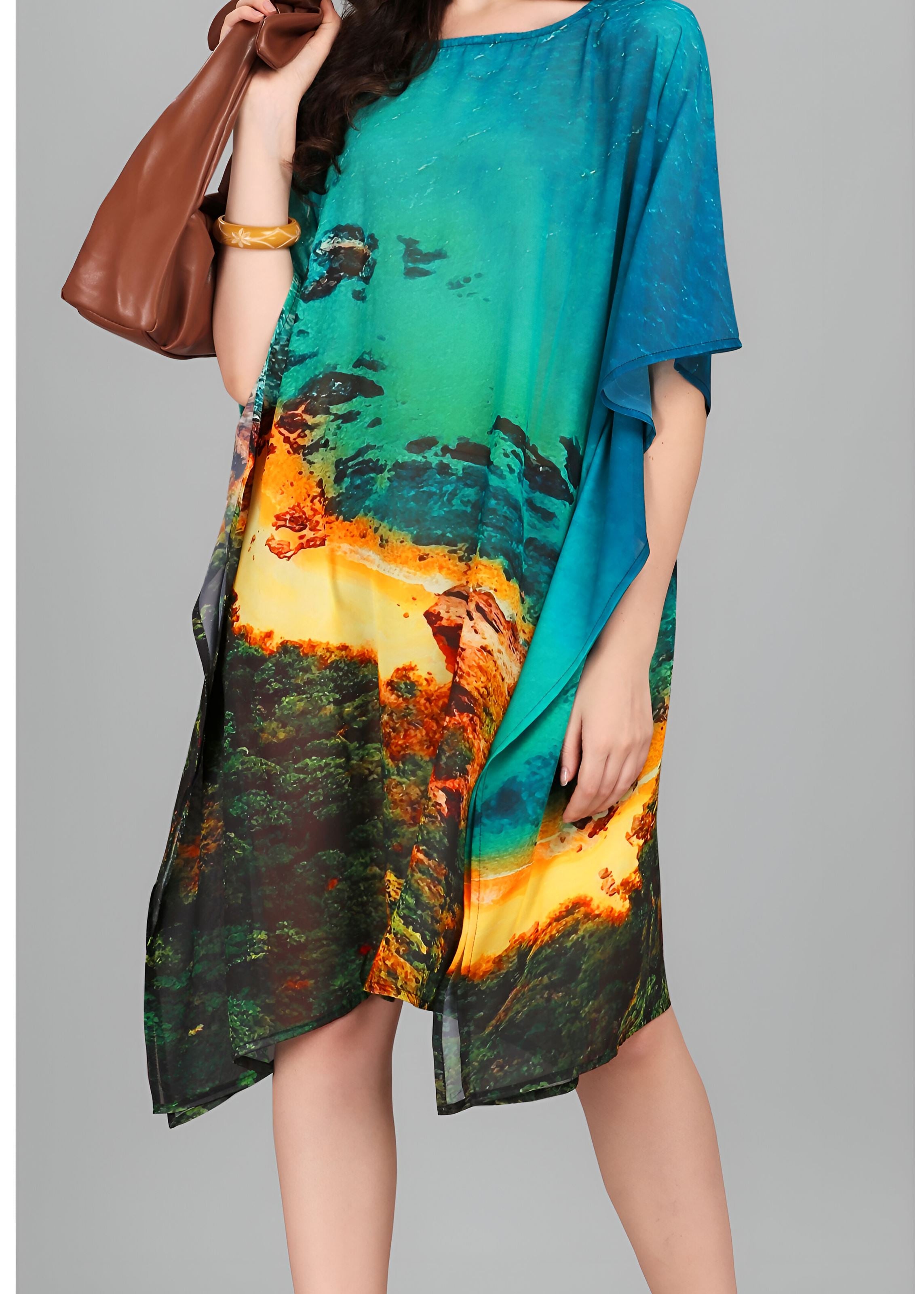 Multi Weightless Georgette Readymade Kaftan With Digital Printed