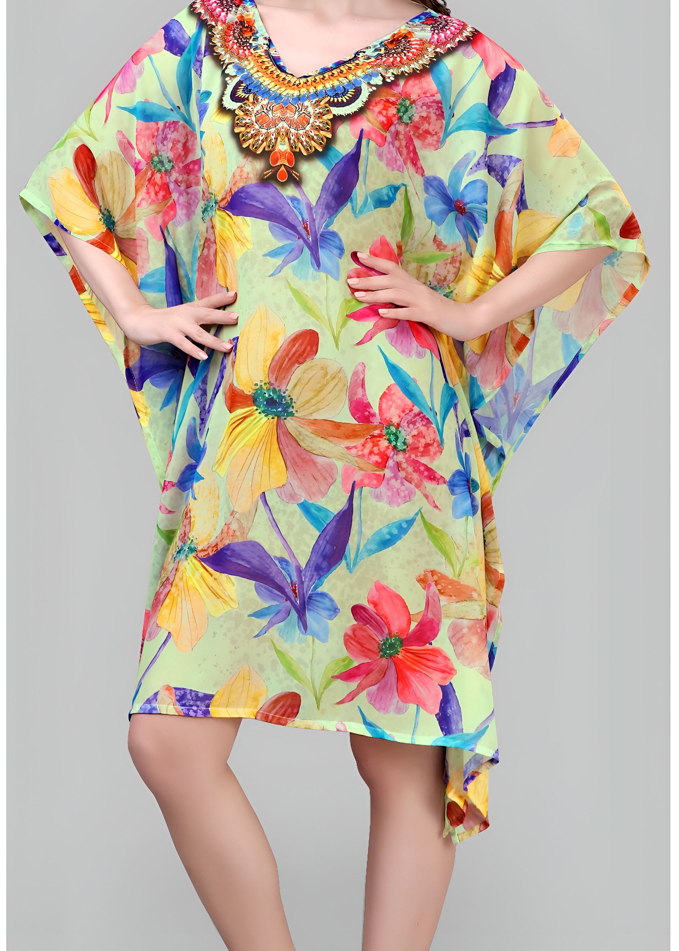 Multi Weightless Georgette Readymade Kaftan With Digital Printed