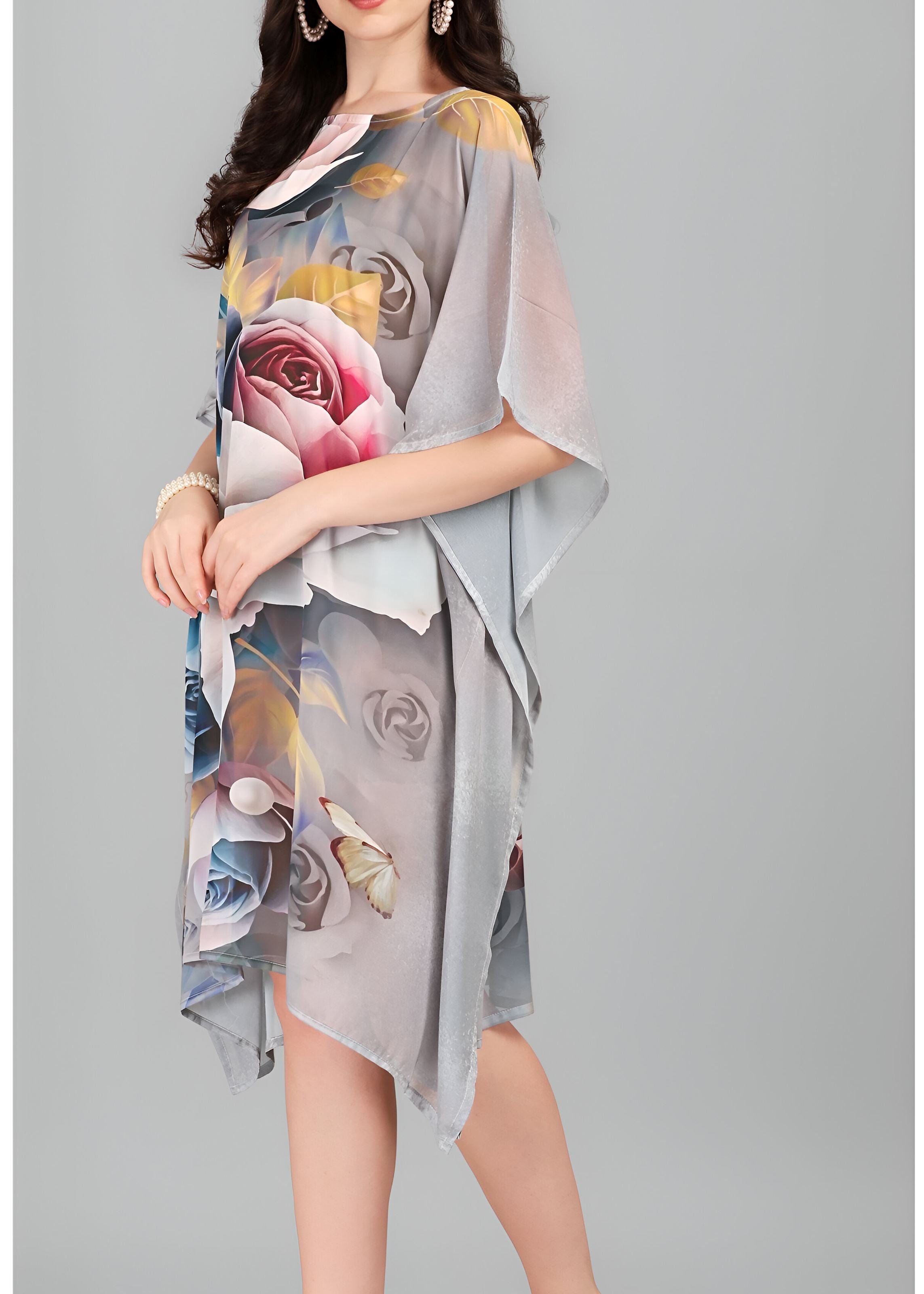 Multi Weightless Georgette Readymade Kaftan With Digital Printed