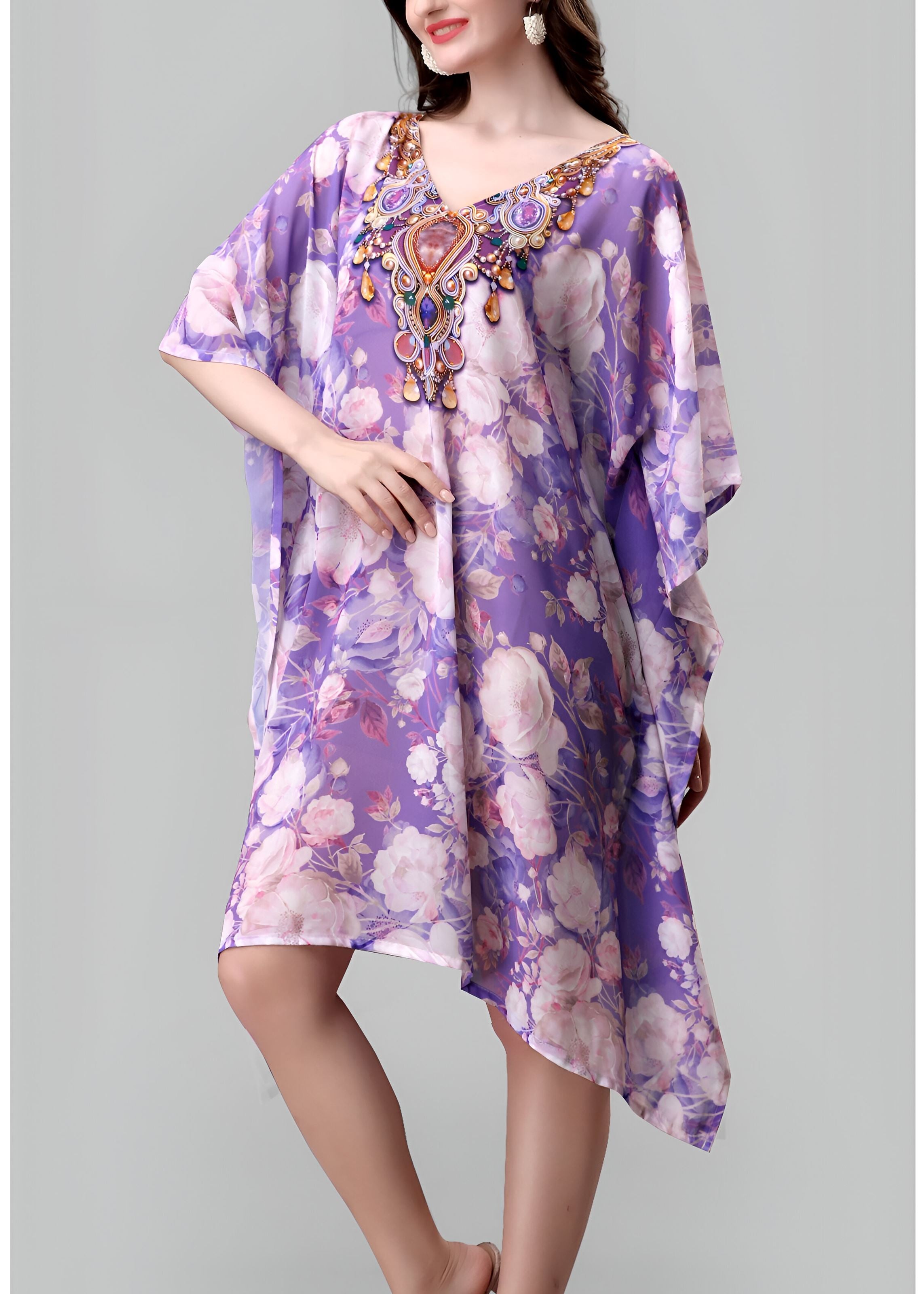 Multi Weightless Georgette Readymade Kaftan With Digital Printed