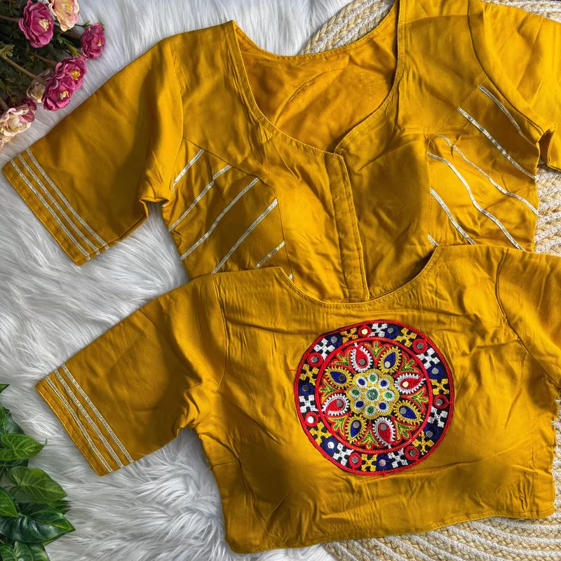 Mustard  Elegant Gota Work Blouse for Navratri Celebrations