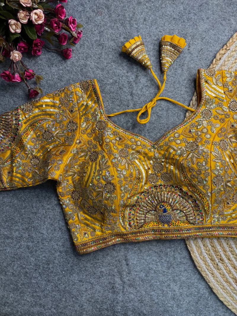 Mustard  Enchanted Feathers Coding & Sequin Bridal Blouse