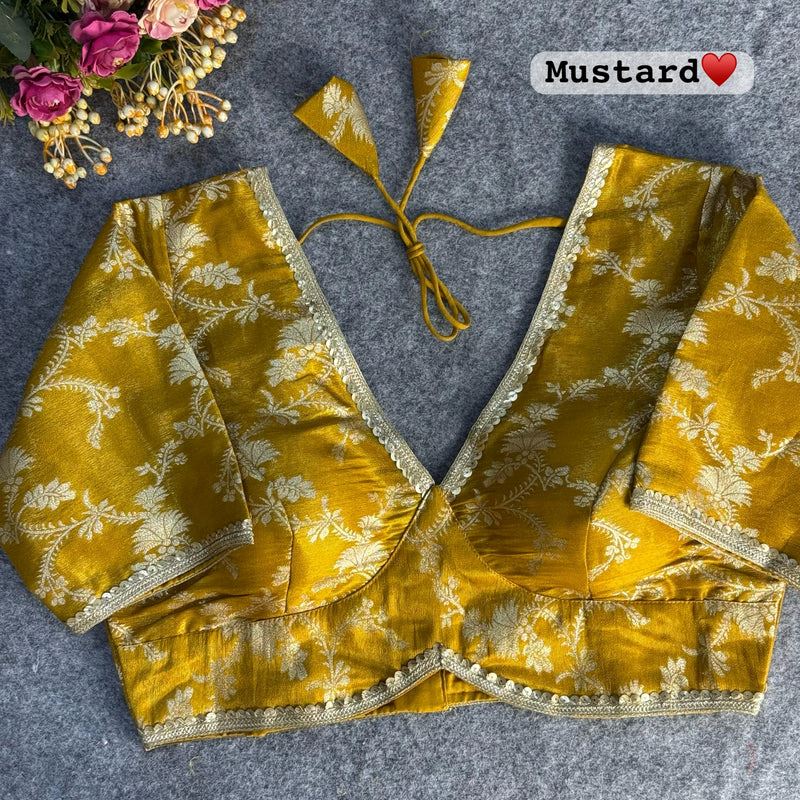 Mustard  Pure Cosmos Viscose Jacquard Silk Blouse