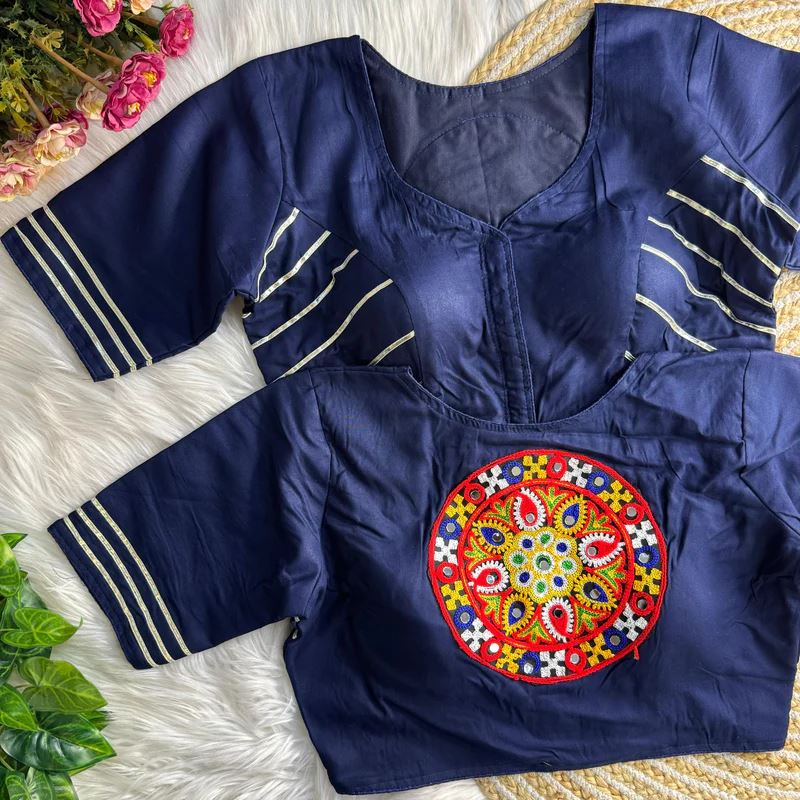 Navy Blue Elegant Gota Work Blouse for Navratri Celebrations